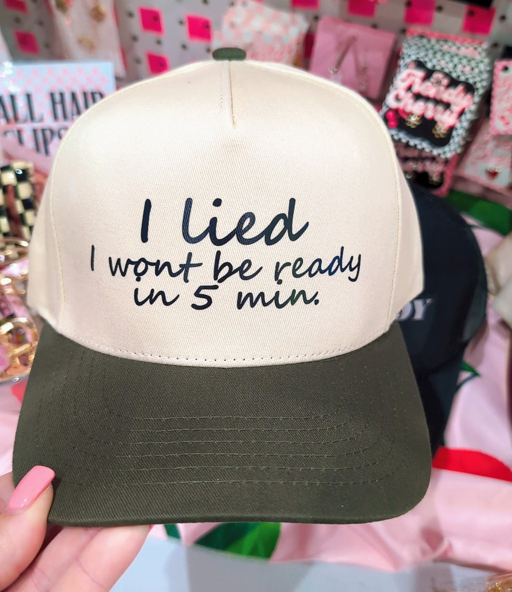I lied. I won't be ready in 5 minutes- Olive canvas CC trucker hat
