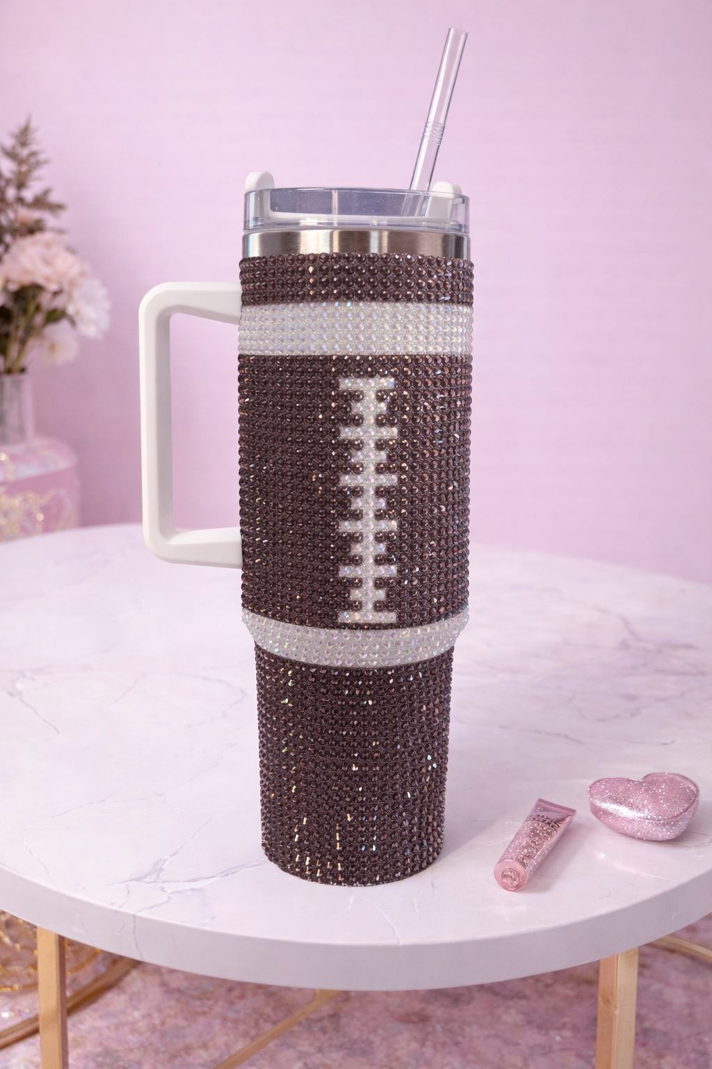 Rhinestoned Football Tumbler 40oz