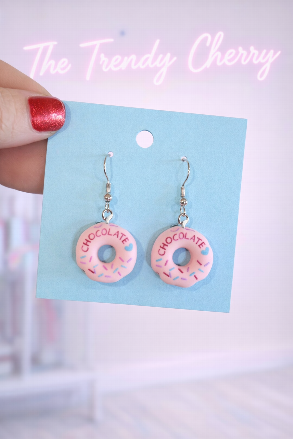 Pink donut with sprinkles earrings