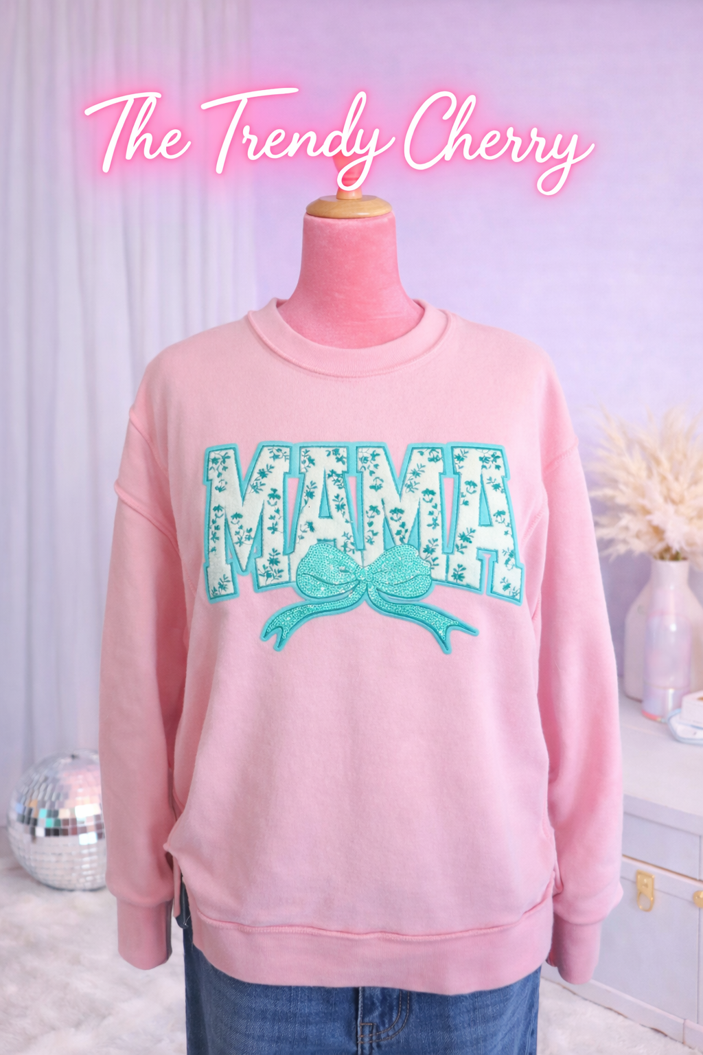 Floral Mama Chenille Patch, Pink Butter Soft Zenana Sweatshirt