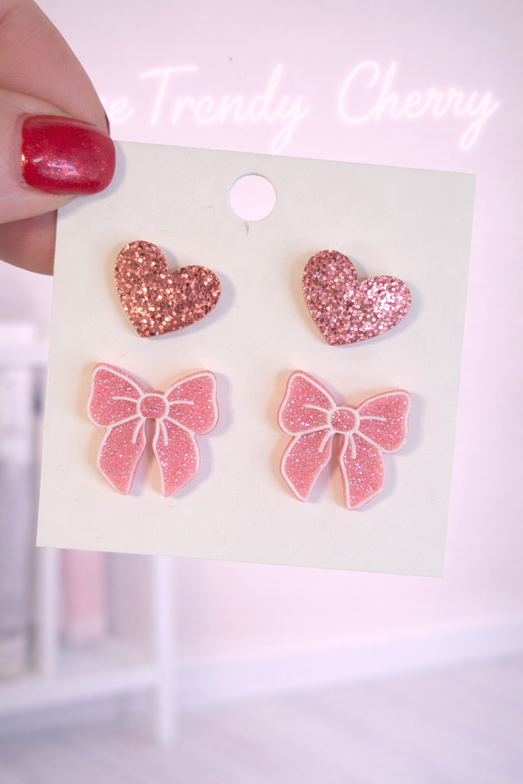 Set of Bow and heart stud earrings