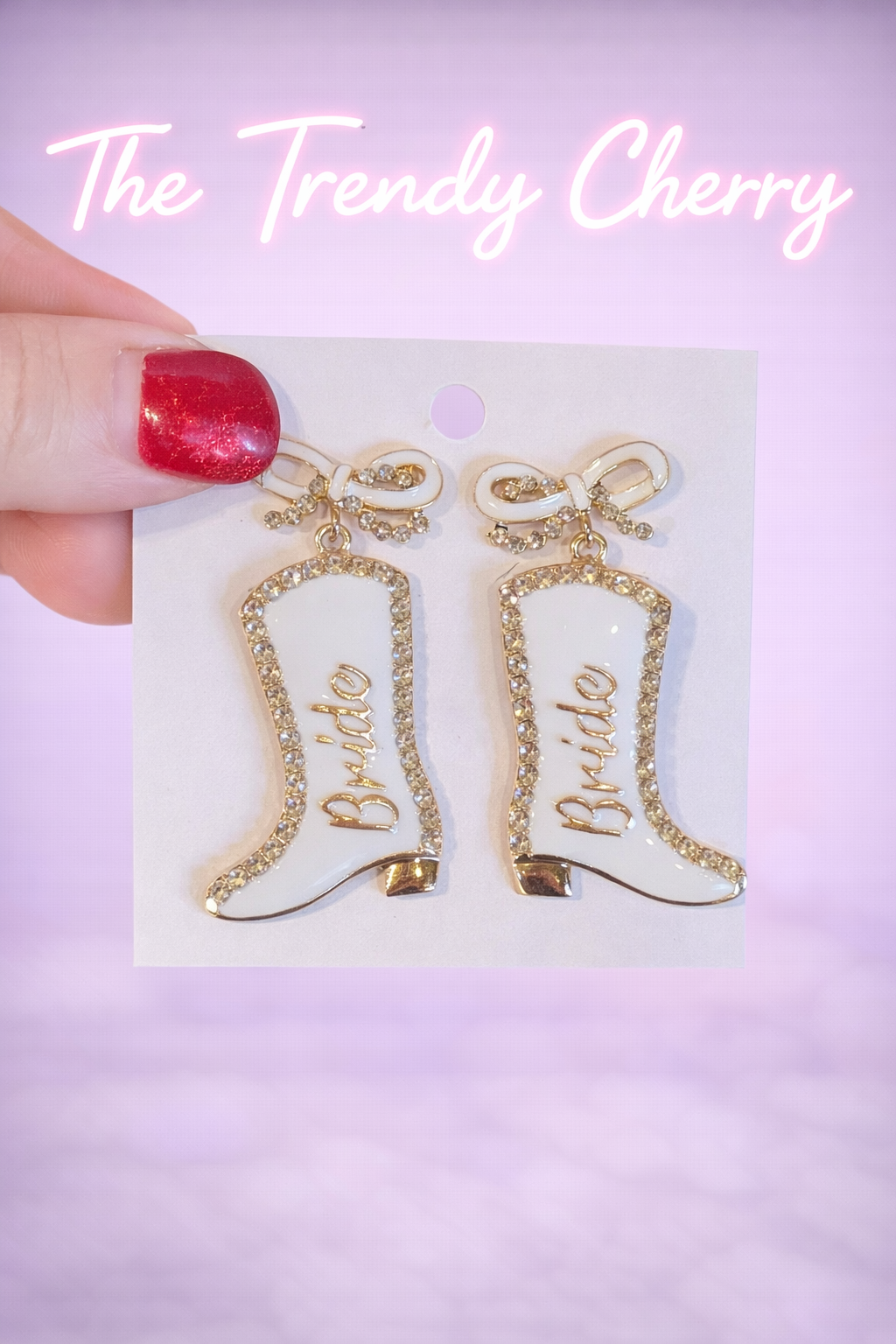 Western bride white boots earrings