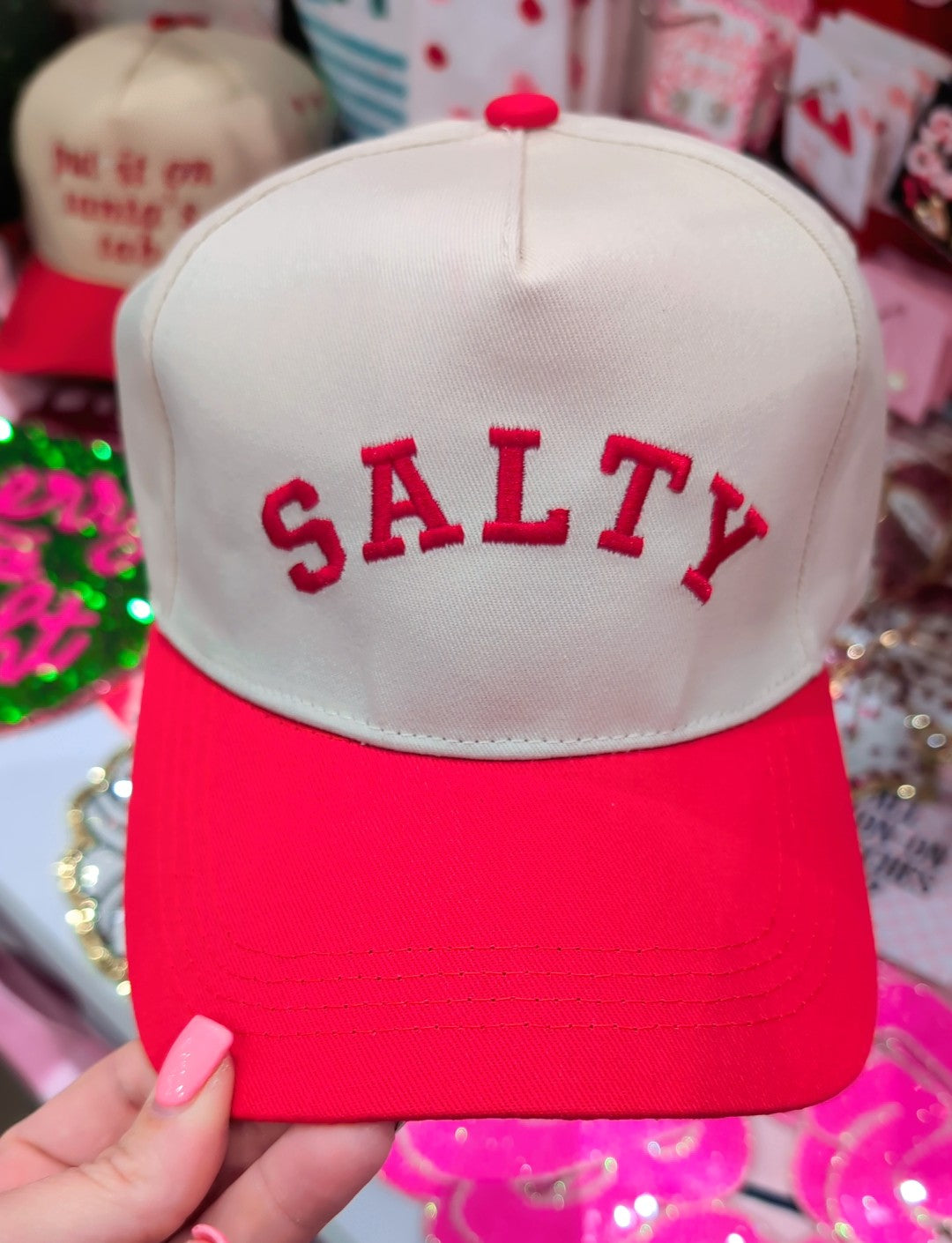 Salty embroidered trucker hat -red