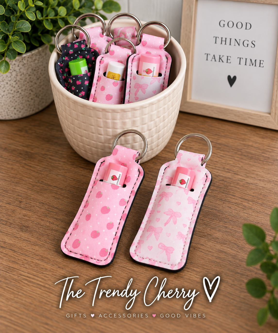 Cutest Chapstick holder keychain with moisturizing lip balm