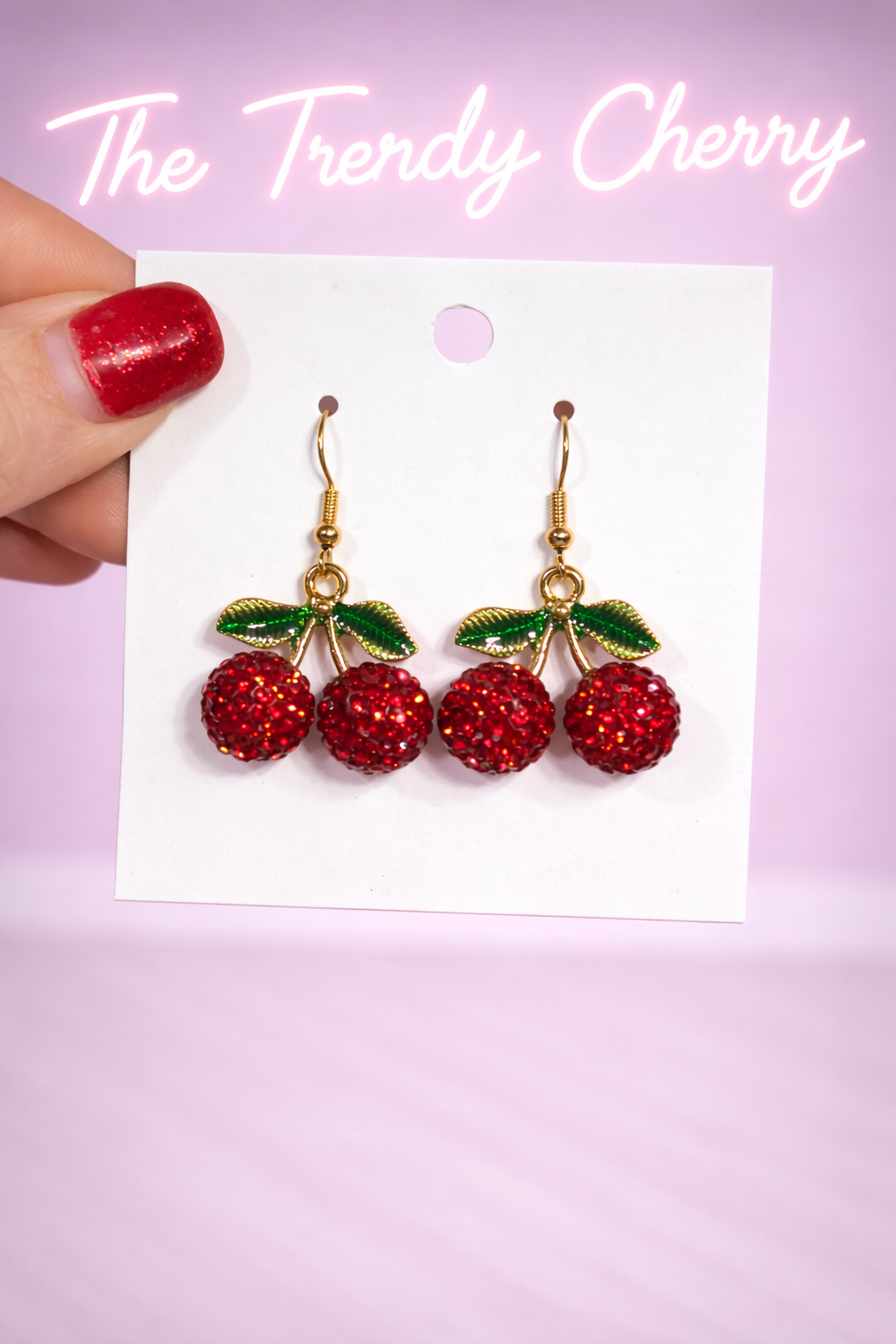 Red rhinestone cherry earrings