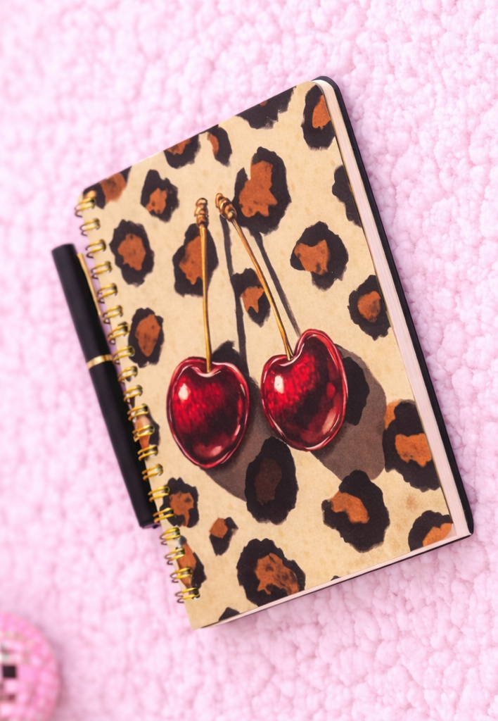 Leopard Cherry notebook and pen