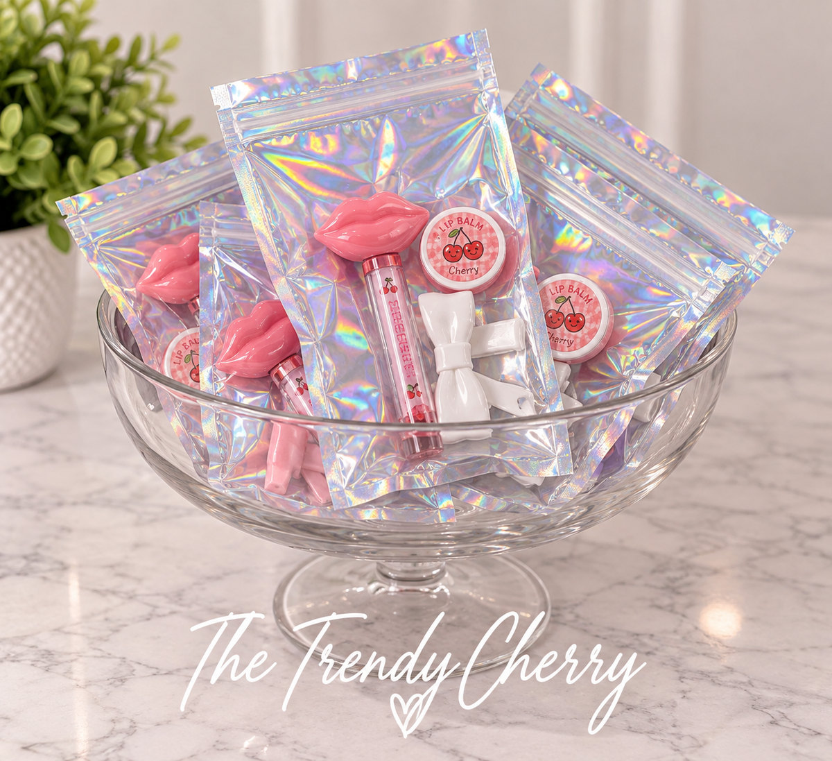 Kenna's Perfect Size Gift set- lipgloss, lip balm and large bow straw topper