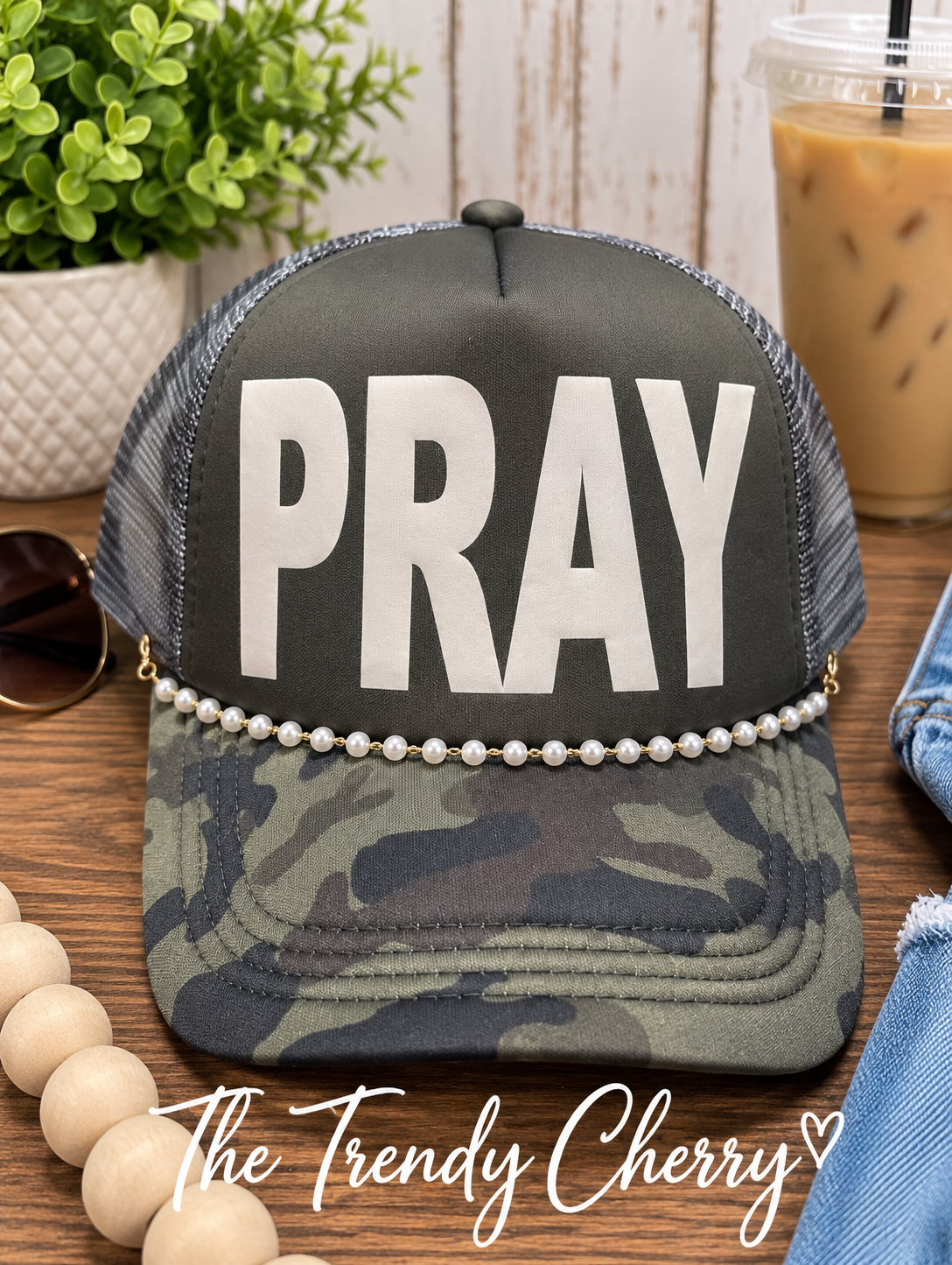 CAMO, PRAY Trucker Hat with removable chain