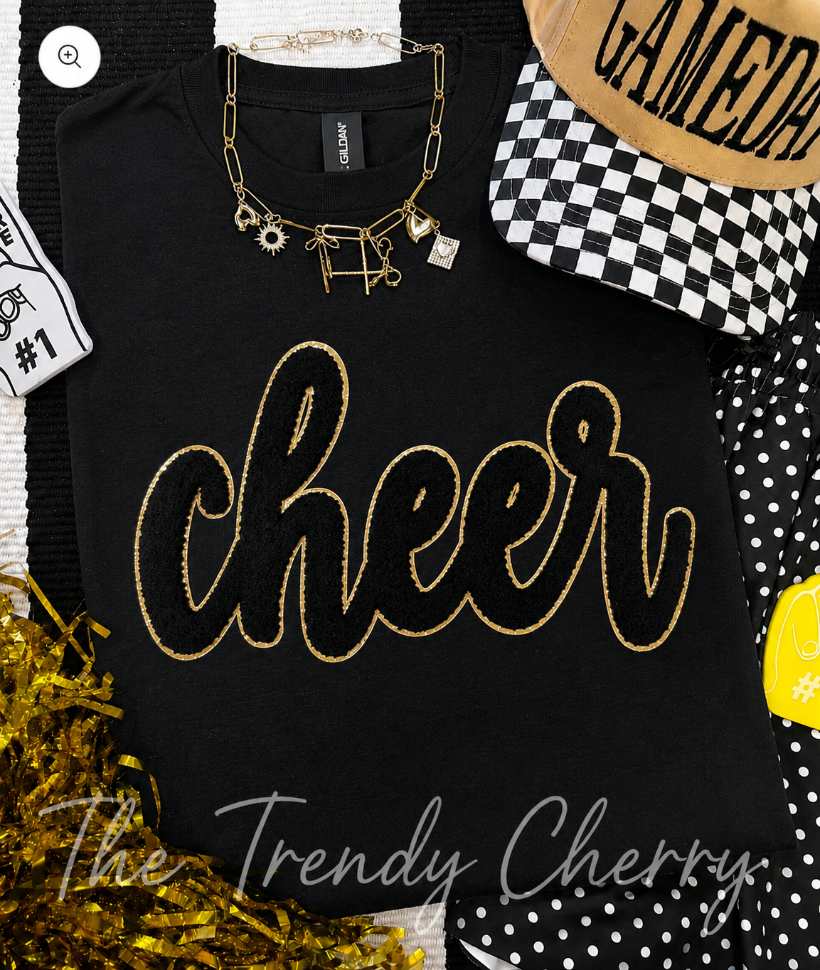Gold Cheer Glitter Chenille Patch T-Shirt