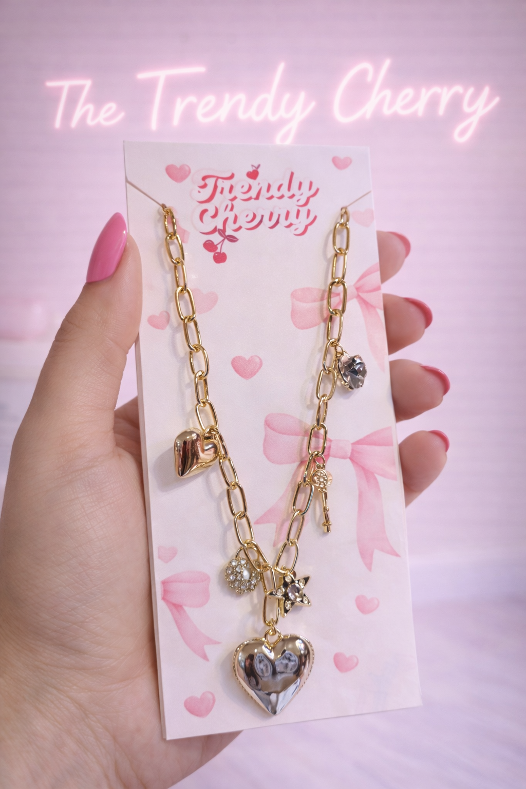Heart charm gold necklace