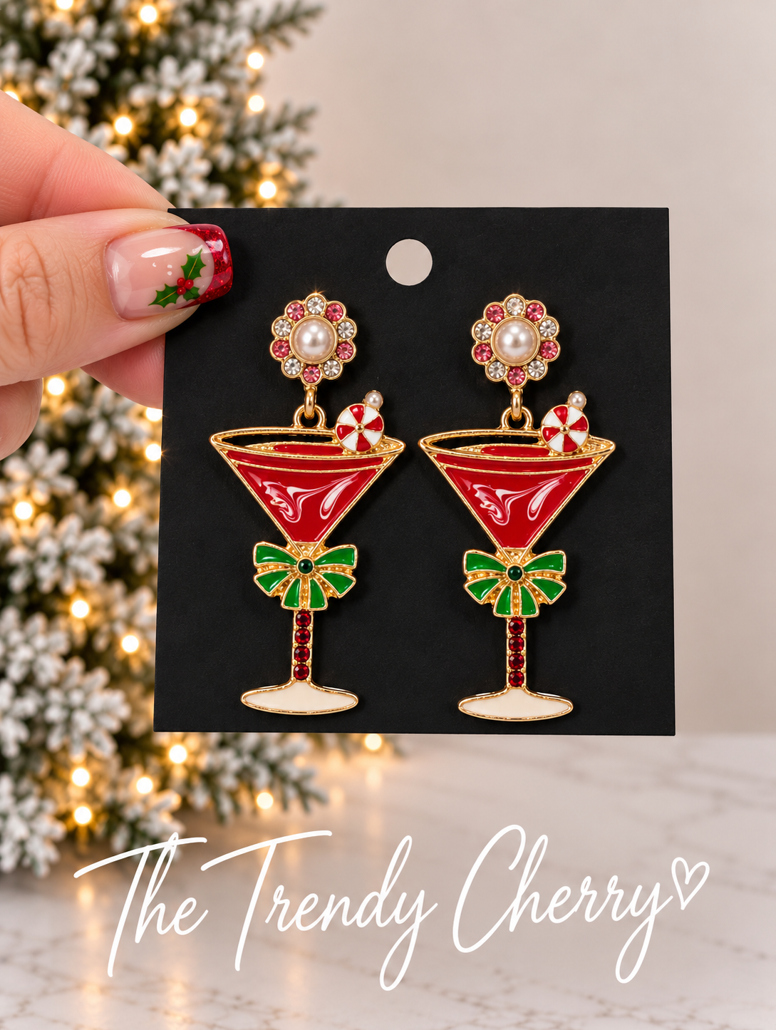 Boujie Christmas Martini Earrings