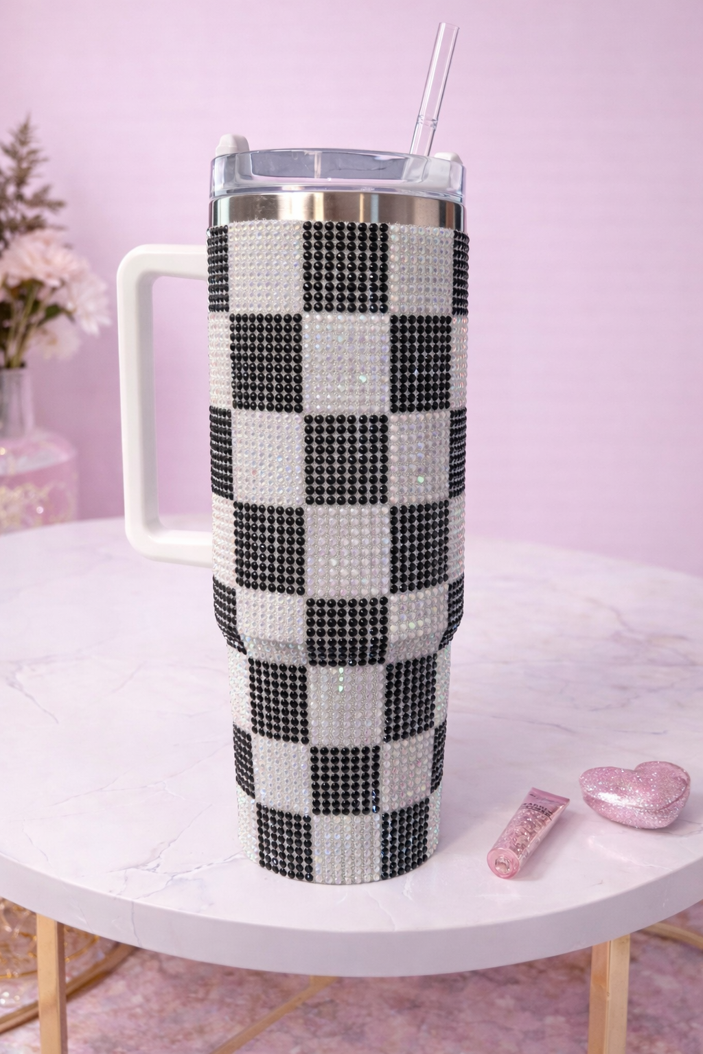 Fun 40 oz Rhinestoned Black and White Tumbler