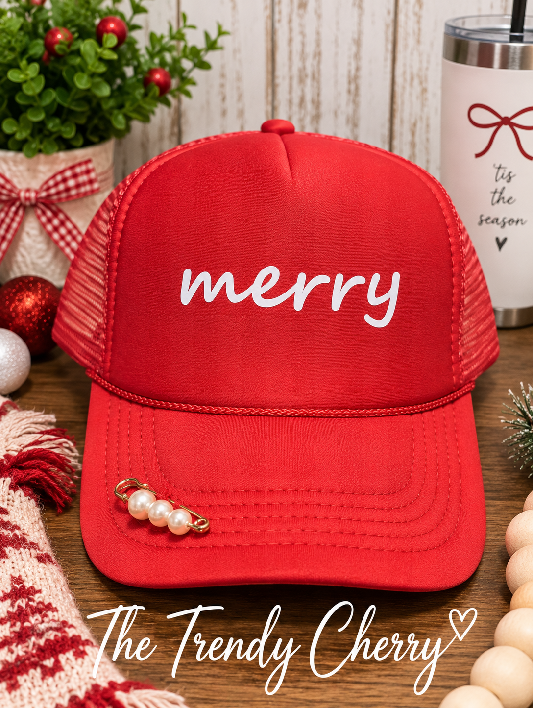 Merry Trucker Hat with removable cap pin