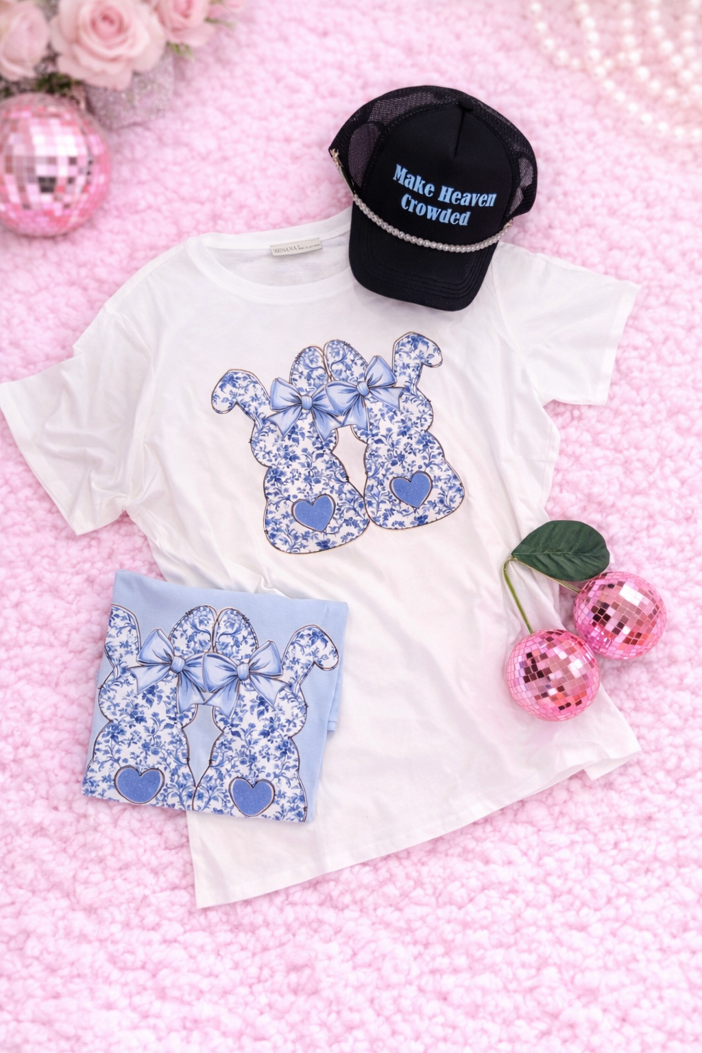 Two Easter Bunnies Zenana Cotton Boyfriend Round Neck Tee