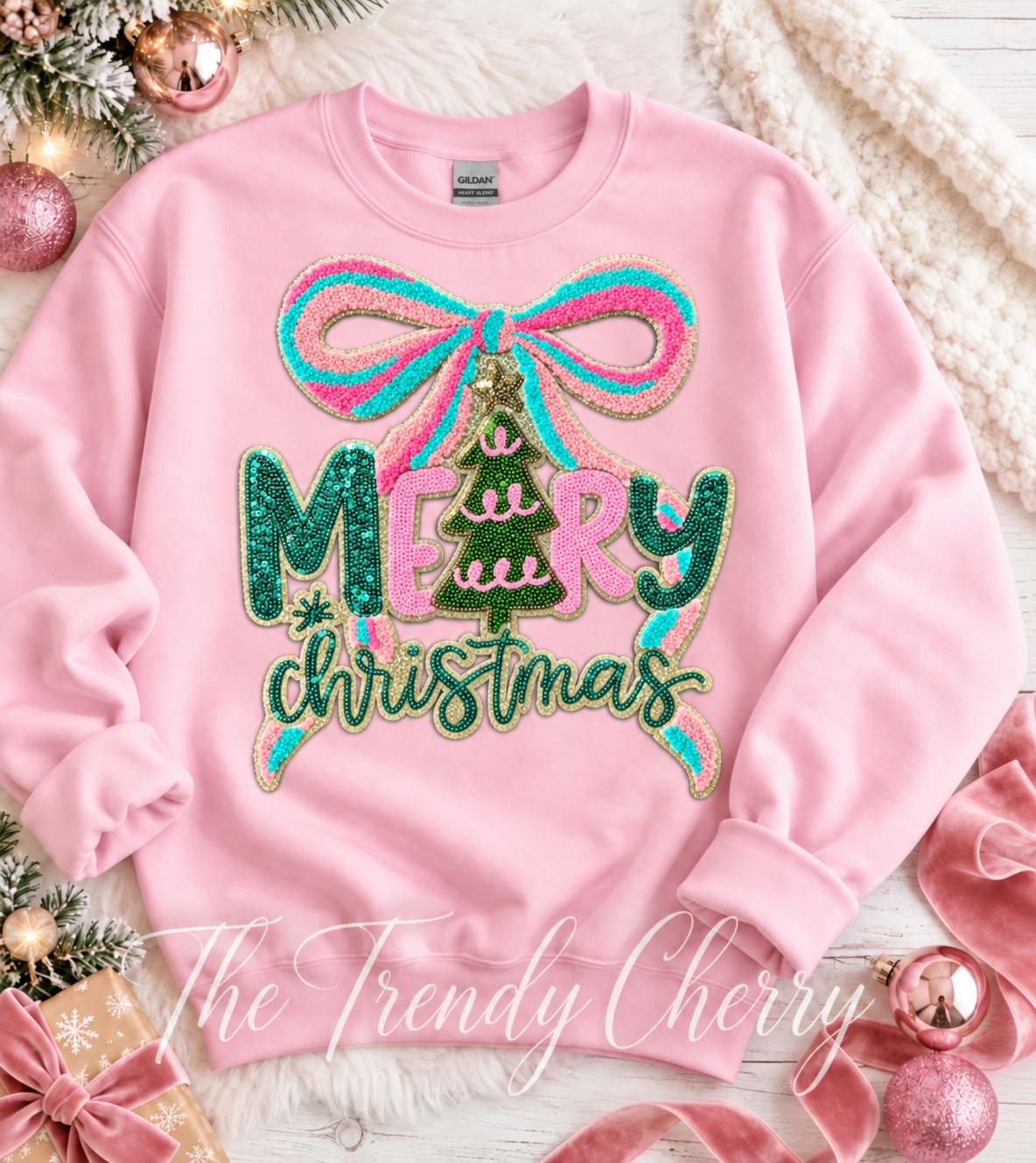 Bow Merry Christmas ZENANA Relaxed Fit sweatshirt