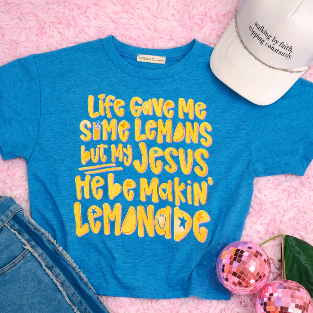 Jesus, He Be making Lemonade On a Zenana Cotton Crew Neck Short Sleeve Long Cropped T-shirt (Copy) (Copy)