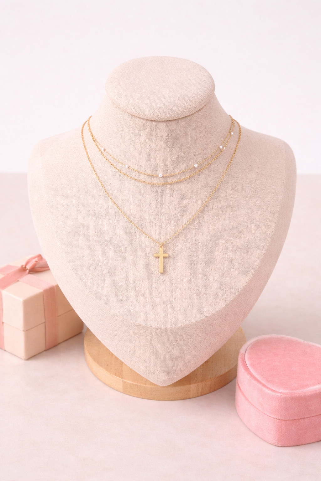 Multi line gold Cross necklace set