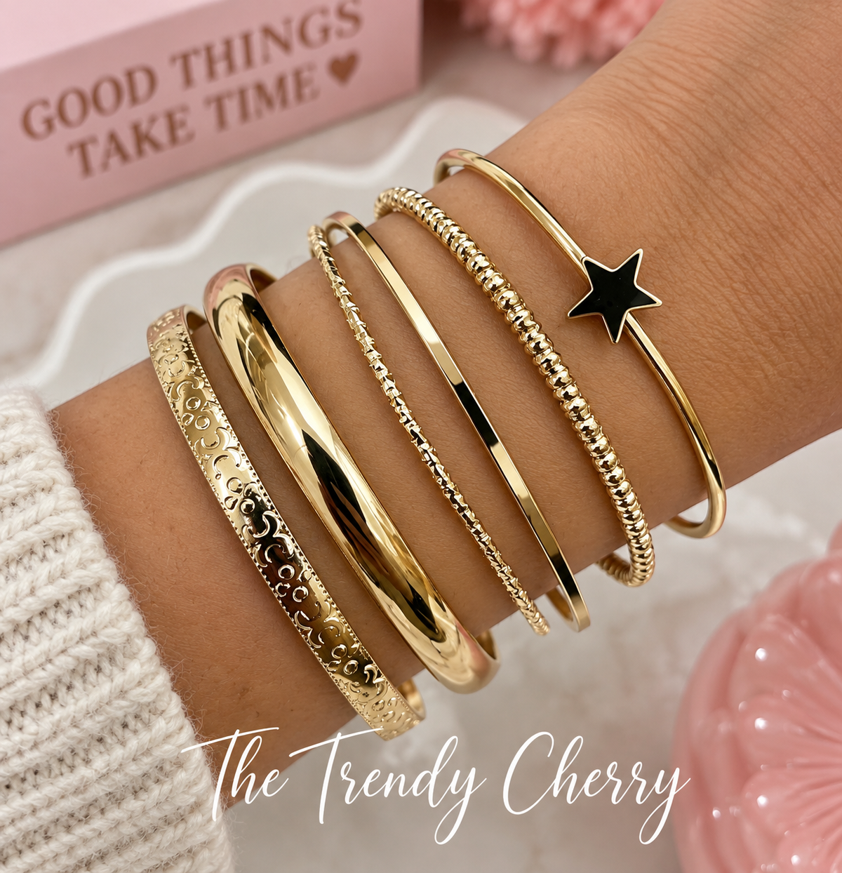 Set of Gold Trendy Bracelets