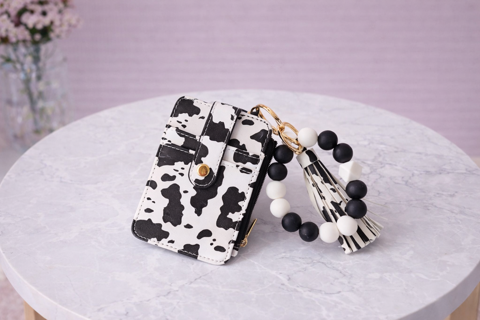 Cow print wallet wristlet