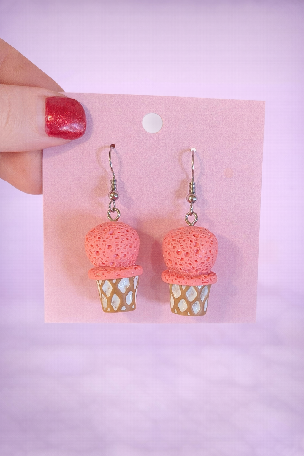 Pink ice cream cone earrings