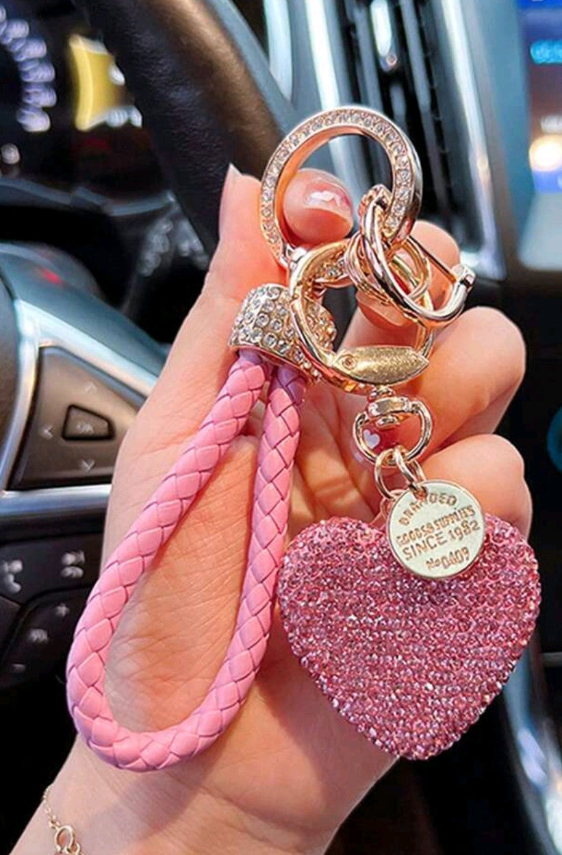 Rhinestoned heart keychain