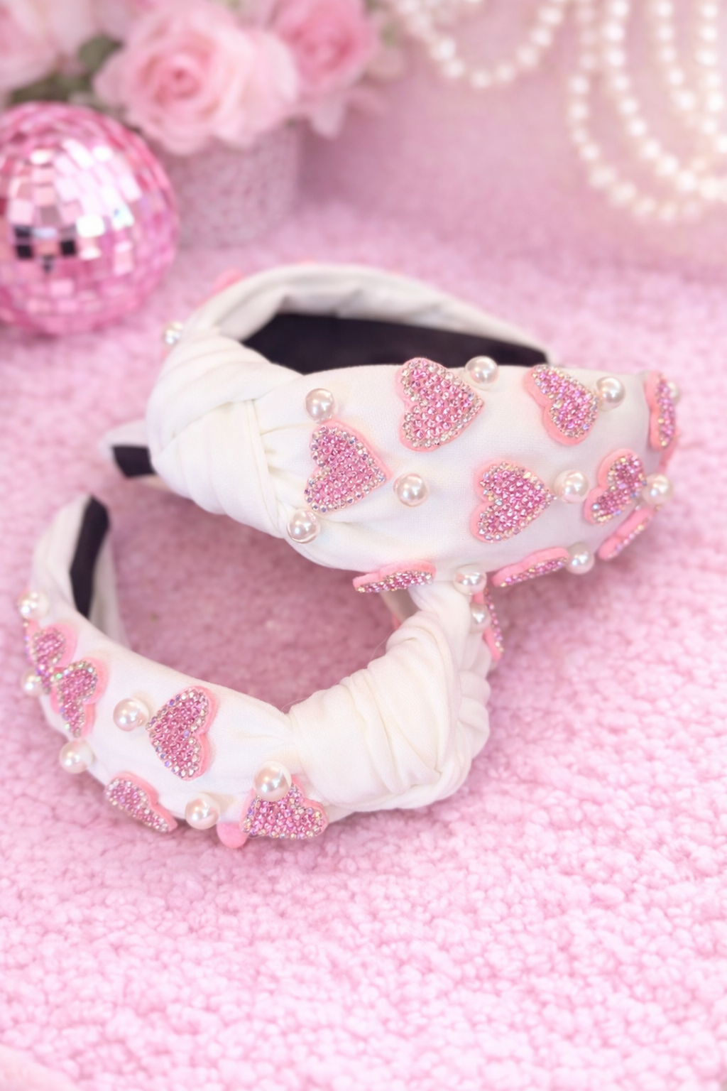White Valentine's heart charm headband