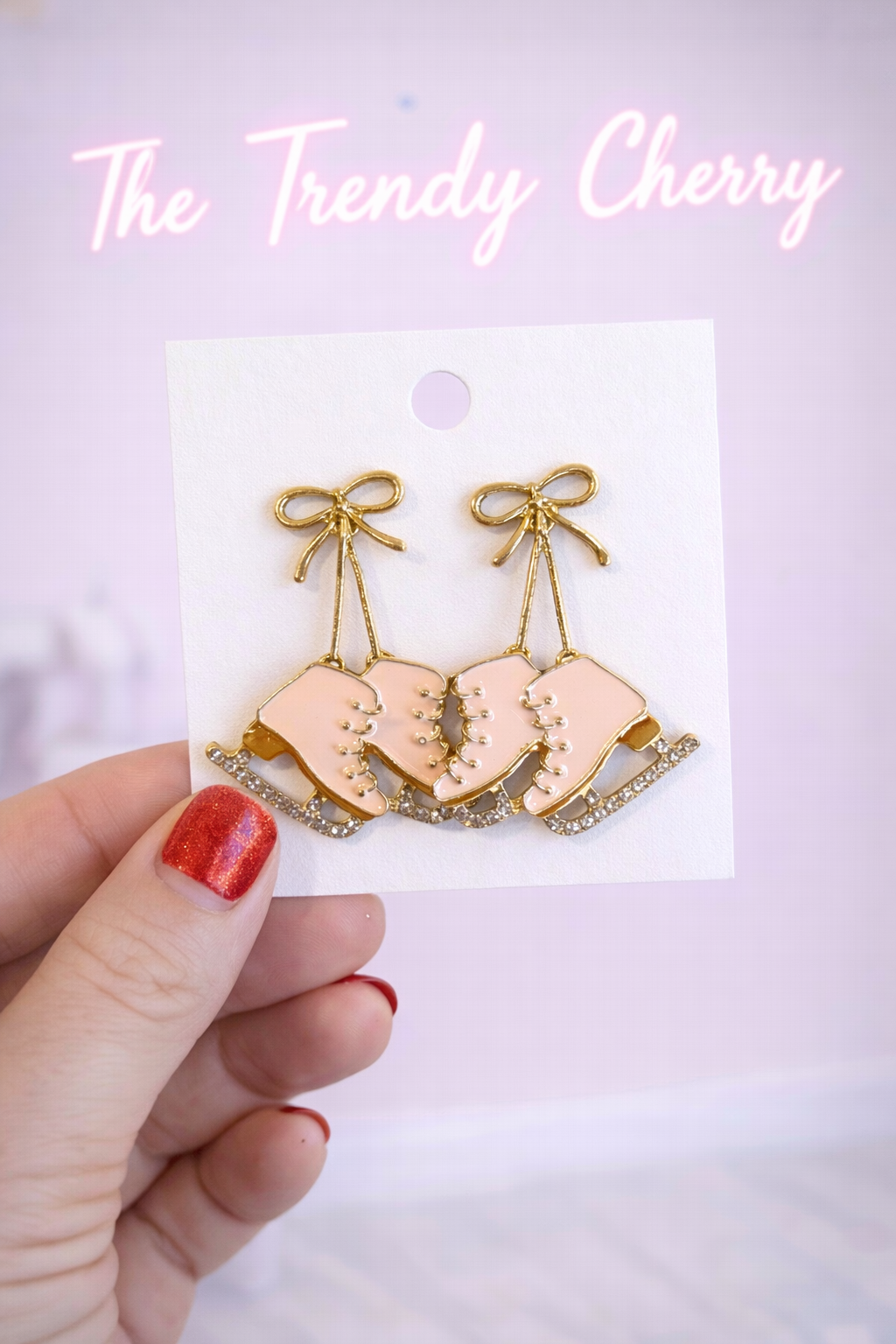 Pink ice skate earrings