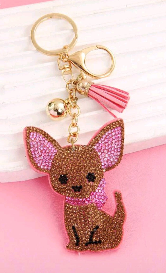 Rhinestoned Chihuahua keychain