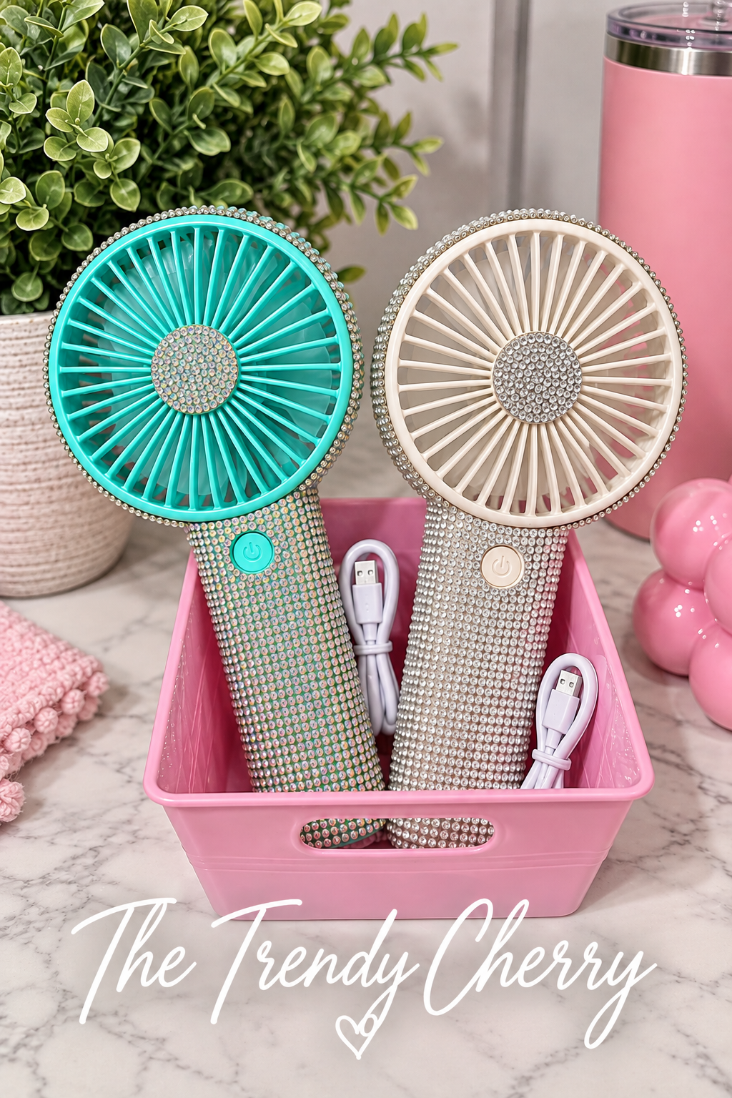 Rhinestoned portable fan with charger