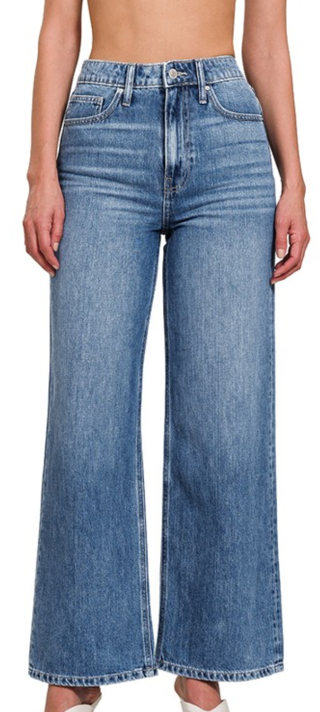 Zenana High Waist Wide Leg Straight Denim Pants