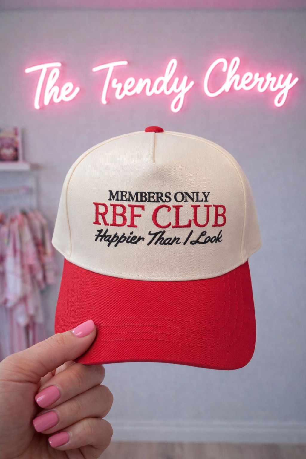 Rbf Club (happier than I look) red trucker hat