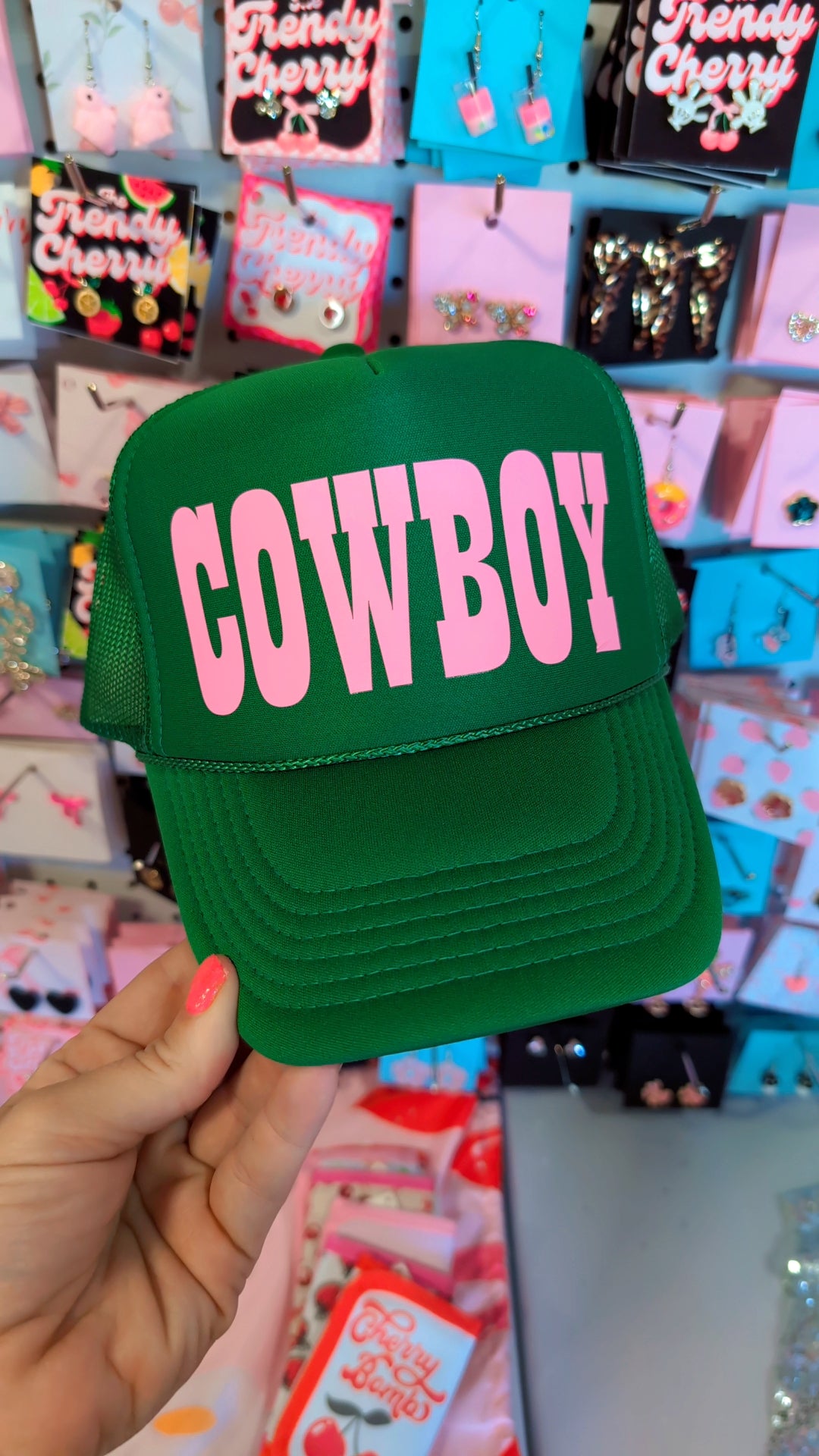 Pink and green Cowboy trucker hat